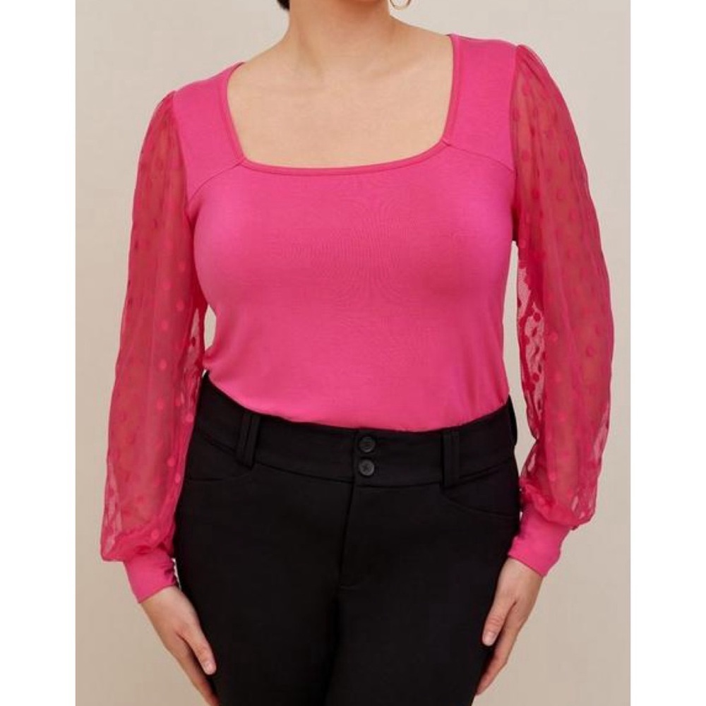 Torrid pink Super Soft Dot Mesh Sleeve Top
